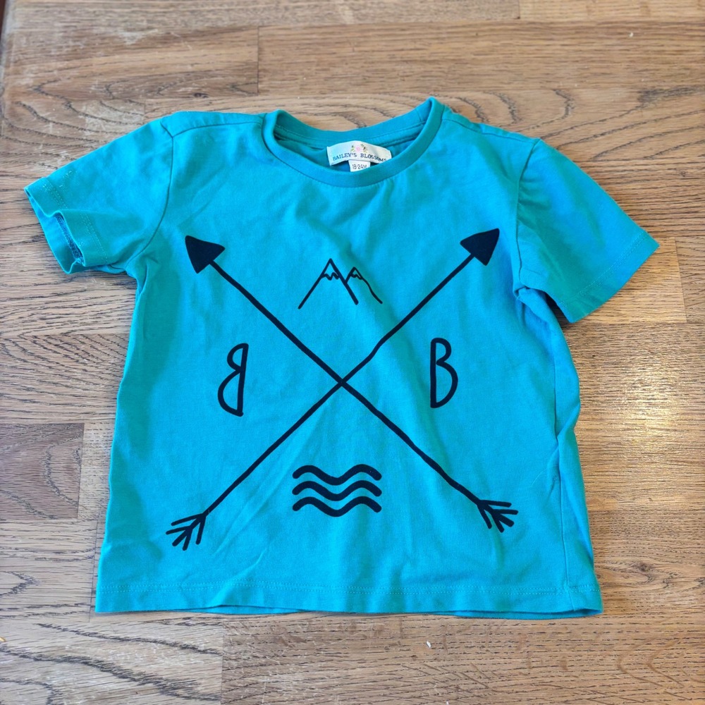 Baileys Blossoms Kids Graphic T Shirt‎ Blue Mountains Arrows Waves Size 18 24M